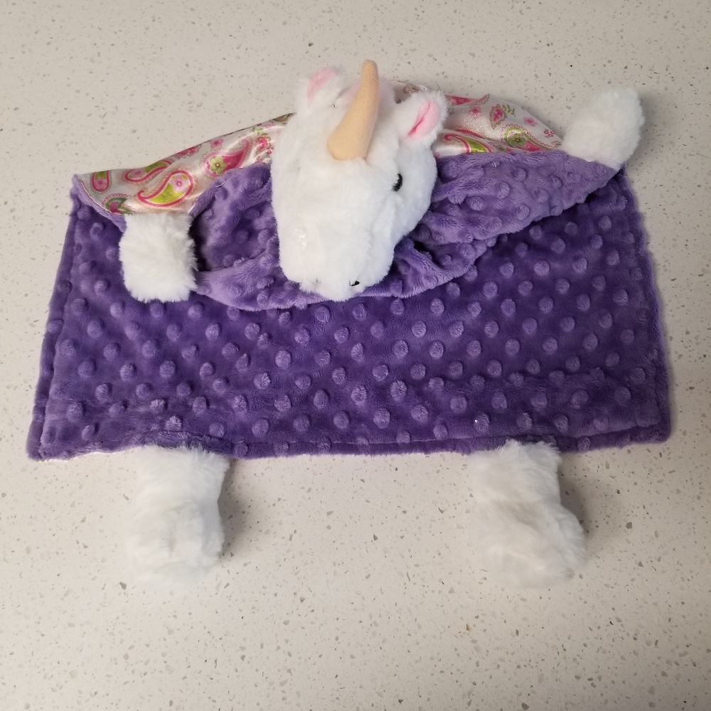 Fat Rat Family Critter Unicorn Lovey Security Blanket Purple Satin Polka Dots
